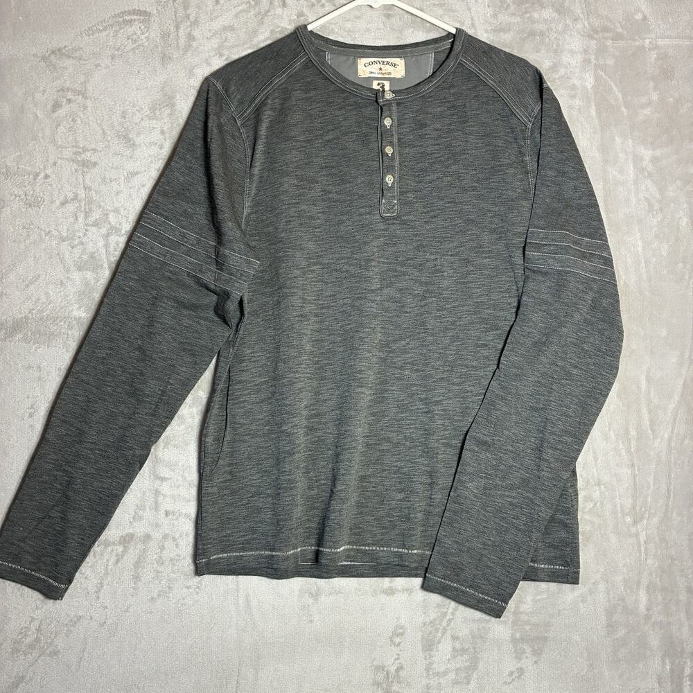 Converse John Varvatos Henley Long Sleeve Top Contrast Stitch Slate Grey Size L